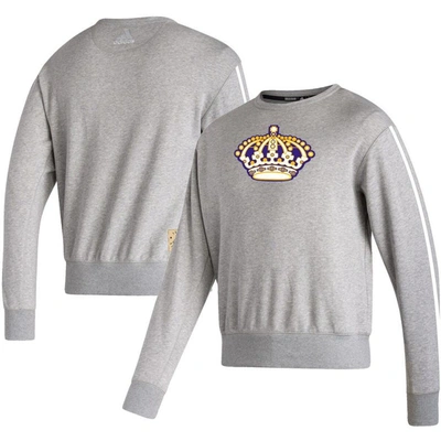 Shop Adidas Originals Adidas Heathered Gray Los Angeles Kings Team Classics Vintage Pullover Sweatshirt In Heather Gray