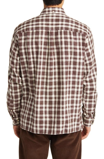 Shop Forét Drift Plaid Cotton Button-down Shirt In Deep Brown Check
