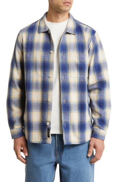 Shop Vans Pemberton Check Flannel Button-up Shirt Jacket In Blue Depths-oatmeal