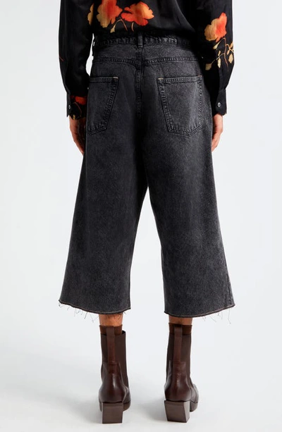 Shop Our Legacy Capri Cut Fray Hem Rigid Crop Wide Leg Denim Jeans In Overdyed Black Chain Twill