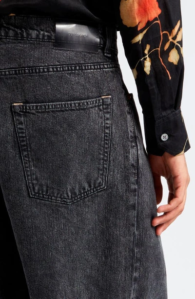 Shop Our Legacy Capri Cut Fray Hem Rigid Crop Wide Leg Denim Jeans In Overdyed Black Chain Twill