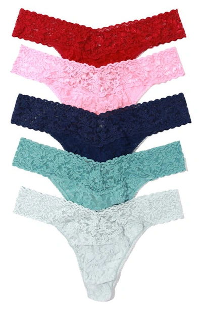 Shop Hanky Panky Holiday Assorted 5-pack Original Rise Thongs In Blue Multi