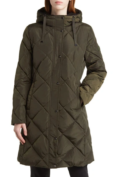 Shop Lauren Ralph Lauren Diamond Quilted Hooded Long Puffer Coat In Litchfield Loden