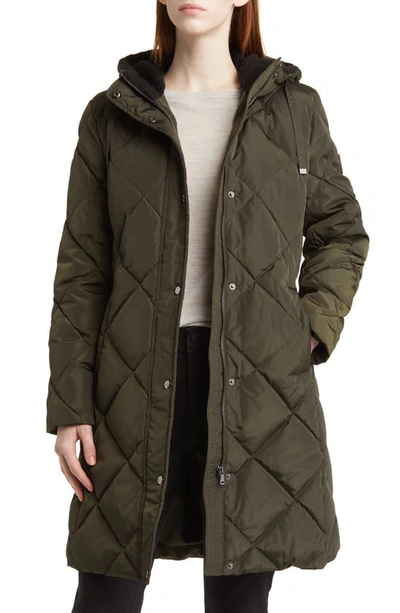 Shop Lauren Ralph Lauren Diamond Quilted Hooded Long Puffer Coat In Litchfield Loden