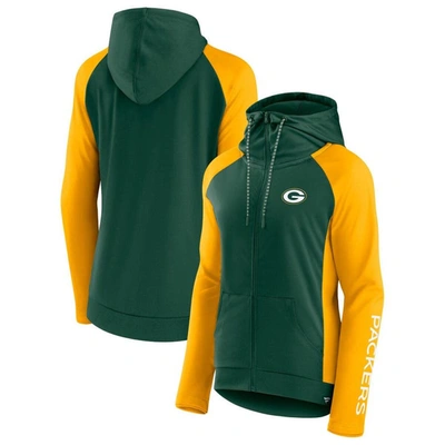 Shop Fanatics Branded Green/gold Green Bay Packers End Around Lightweight Raglan Full-zip Hoodie Jacket