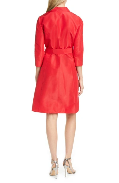 Carolina Herrera Long Sleeve Shirt Dress With Belt In Icon Red