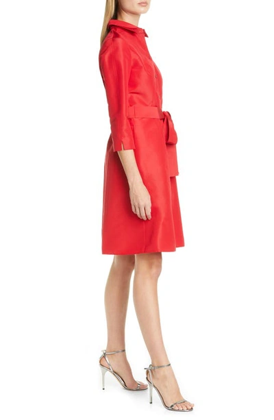 Carolina Herrera Long Sleeve Shirt Dress With Belt In Icon Red