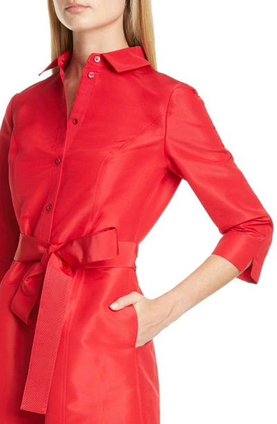 Shop Carolina Herrera Belted Silk Shirtdress In Icon Red