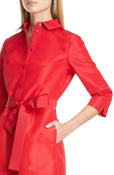 Carolina Herrera Long Sleeve Shirt Dress With Belt In Icon Red