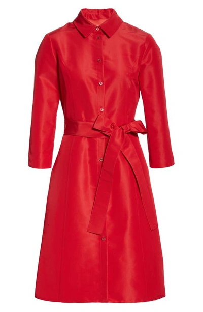 Carolina Herrera Long Sleeve Shirt Dress With Belt In Icon Red
