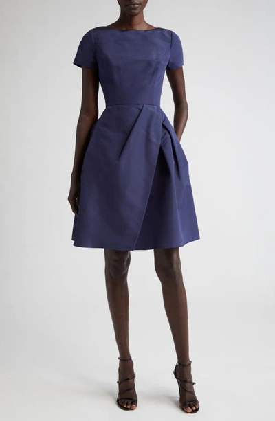 Shop Carolina Herrera Beatuea Neck Silk A-line Dress In Midnight