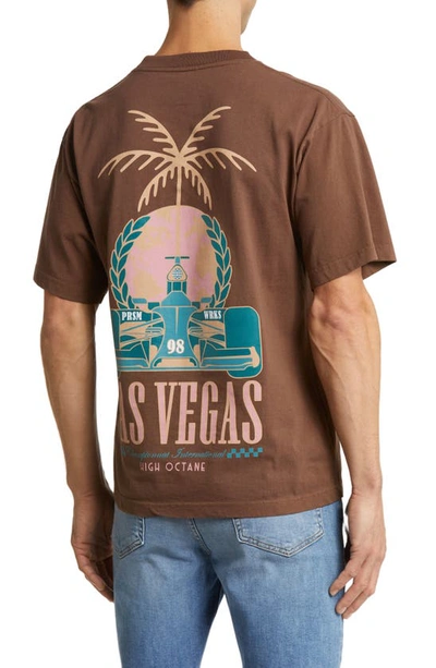 Shop Alpha Collective Las Vegas Racing Cotton Graphic T-shirt In Vintage Chocolate
