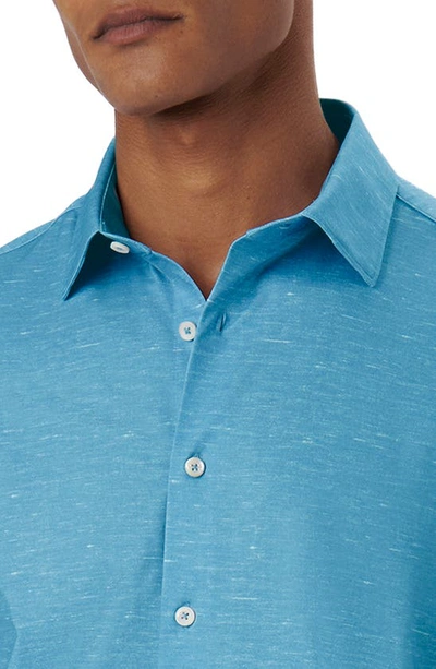 Shop Bugatchi Miles Ooohcotton® Slub Short Sleeve Button-up Shirt In Peacock