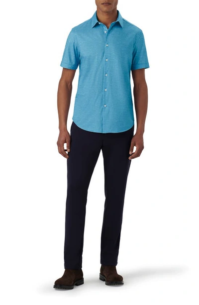 Shop Bugatchi Miles Ooohcotton® Slub Short Sleeve Button-up Shirt In Peacock