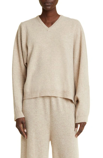 Shop The Row Erminia Draped Cashmere V-neck Sweater In Silk Paper
