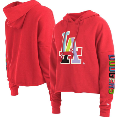 Shop New Era Red Los Angeles Dodgers Fashion High Hip Pullover Hoodie In Coral
