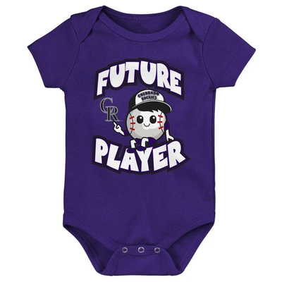 Shop Outerstuff Infant Purple/black/white Colorado Rockies Minor League Player Three-pack Bodysuit Set