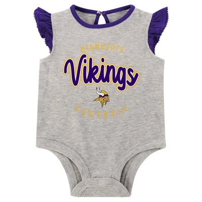 Shop Outerstuff Girls Infant Heather Gray/purple Minnesota Vikings All Dolled Up Three-piece Bodysuit, Skirt & Booti