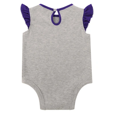 Shop Outerstuff Girls Infant Heather Gray/purple Minnesota Vikings All Dolled Up Three-piece Bodysuit, Skirt & Booti