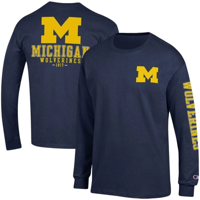 Shop Champion Navy Michigan Wolverines Team Stack Long Sleeve T-shirt