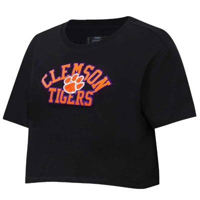 Pro Standard Black Clemson Tigers Classic Three-hit Boxy Cropped T-shirt In Black