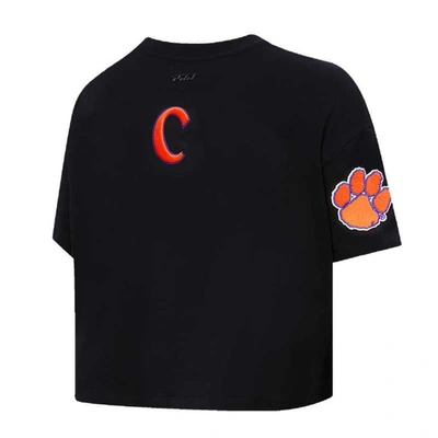 Pro Standard Black Clemson Tigers Classic Three-hit Boxy Cropped T-shirt In Black