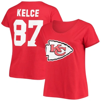 Shop Fanatics Travis Kelce Red Kansas City Chiefs Plus Size Fair Catch Name & Number V-neck T-shirt