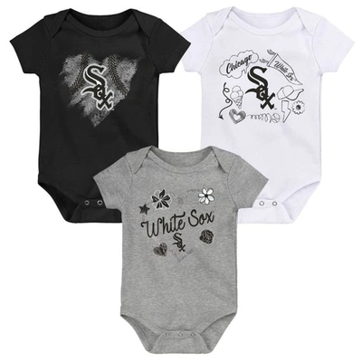 Shop Outerstuff Girls Newborn & Infant Black/white/heathered Gray Chicago White Sox 3-pack Batter Up Bodysuit Set