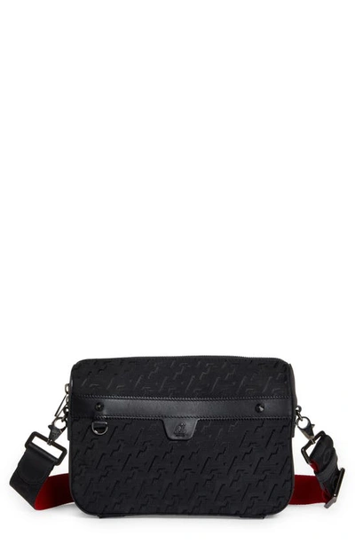 Shop Christian Louboutin Ruisbuddy Jacquard & Leather Crossbody Bag In Black/ Black/ Black