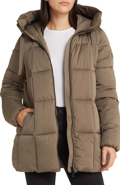 Shop Save The Duck Alena Hooded Puffer Coat In Mud Grey