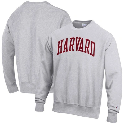 Shop Champion Heathered Gray Harvard Crimson Arch Reverse Weave Pullover Sweatshirt In Heather Gray