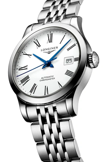 Shop Longines Record Automatic Bracelet Watch, 40mm In Silver/ White/ Silver