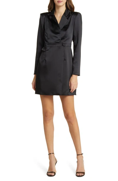 Shop River Island Sofia Long Sleeve Satin Blazer Dress In Black