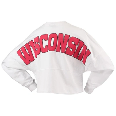 Shop Spirit Jersey White Wisconsin Badgers Laurels Crop Long Sleeve T-shirt