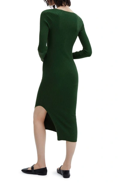 Shop Mango Long Sleeve Rib Sweater Dress In Green