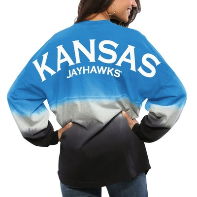 Shop Spirit Jersey Royal Kansas Jayhawks Ombre Long Sleeve Dip-dyed