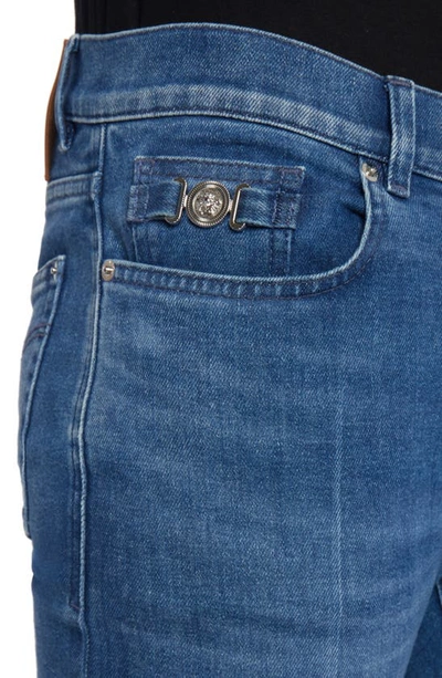 Shop Versace Taylor Fit Medusa Detail Stretch Straight Leg Jeans In Washed Medium Blue