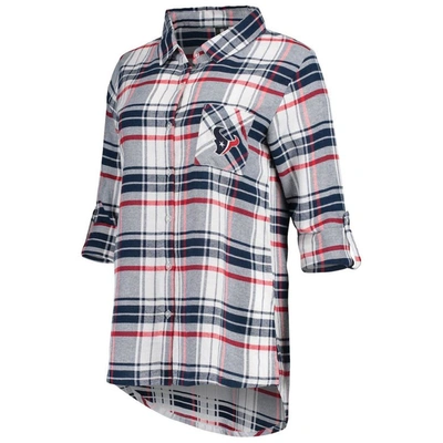 Shop Concepts Sport Navy/red Houston Texans Accolade Flannel Long Sleeve Button-up Nightshirt