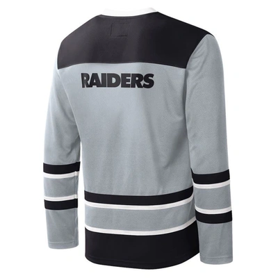 Shop Starter Silver Las Vegas Raiders Cross-check V-neck Long Sleeve T-shirt