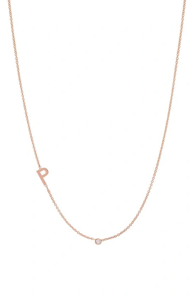 Shop Bychari Asymmetric Initial & Diamond Pendant Necklace In 14k Rose Gold