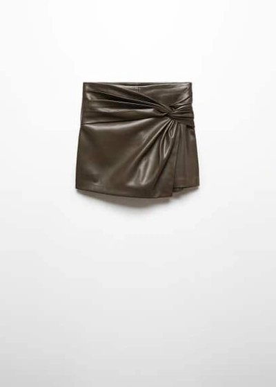 Shop Mango Leather-effect Culottes Khaki