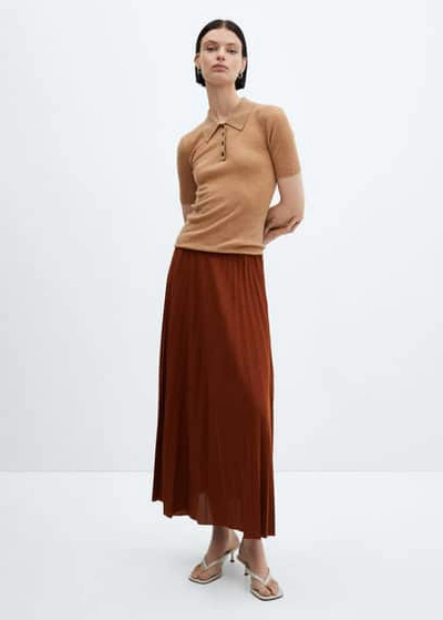 Shop Mango Pleated Long Skirt Russet