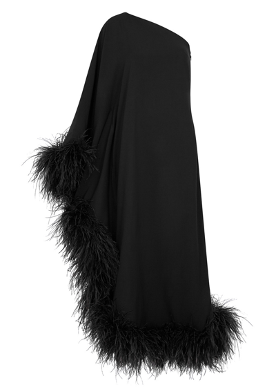 Shop Taller Marmo Ubud One-shoulder Feather-trimmed Midi Dress In Black