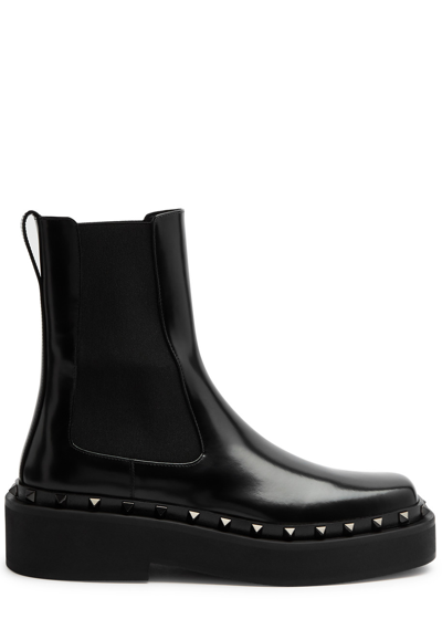 Shop Valentino Rockstud Leather Chelsea Boots In Black