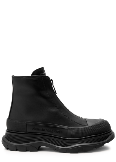 Shop Alexander Mcqueen Logo Leather Ankle Boots In Black