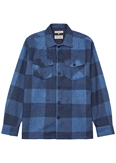 Shop Nudie Jeans Vincent Checked Wool-blend Overshirt In Blue