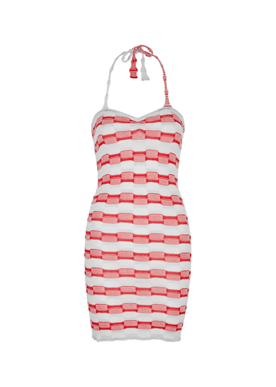 Shop Gimaguas Été Striped Knitted Mini Dress In Red