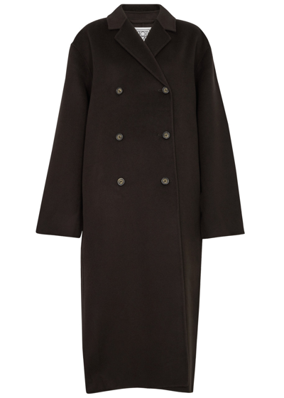 Shop Totême Double-breasted Wool Coat In Dark Brown