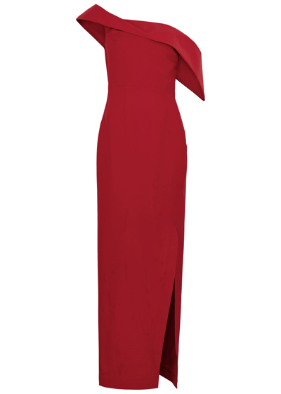 Shop Roland Mouret Asymmetric Wool-blend Maxi Dress In Red