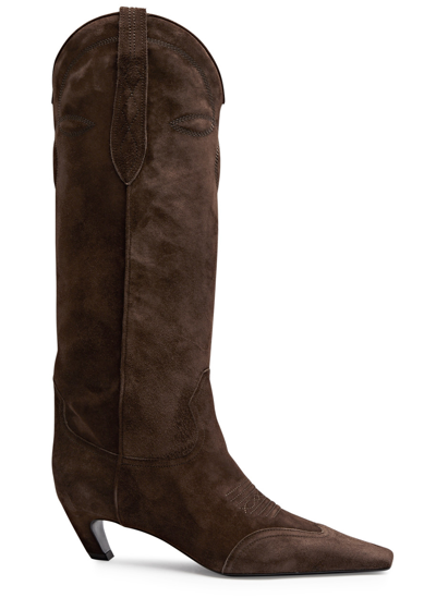 Shop Khaite Dallas 50 Suede Knee-high Boots In Dark Brown